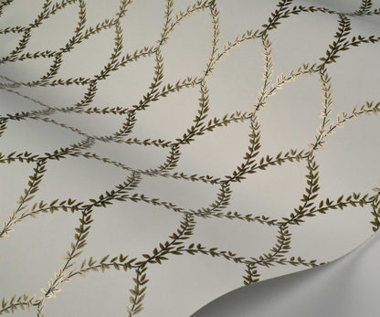 Laurel Wallpaper - Metallic Gold & White